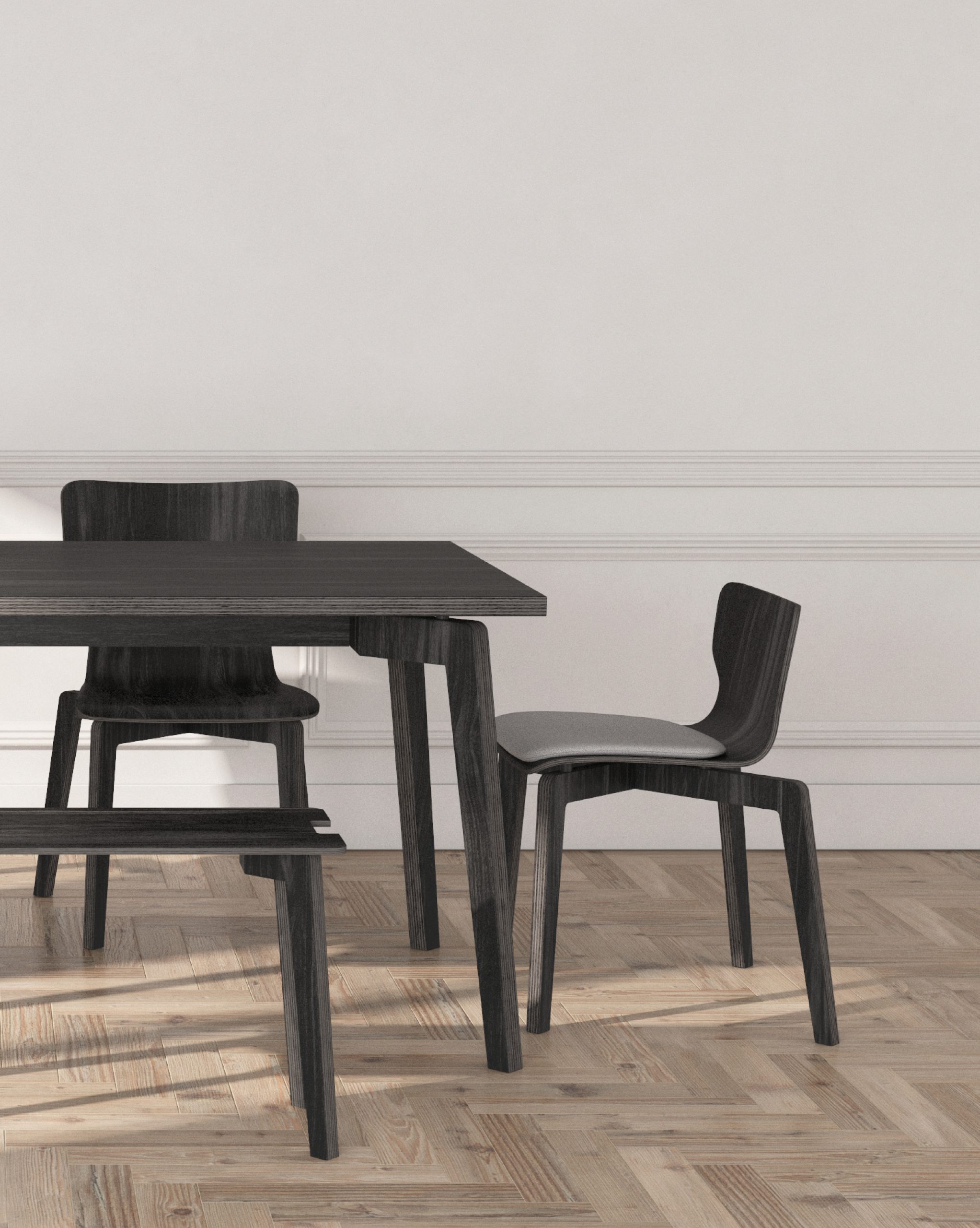 Table en bois français noire - Chaises en bois français